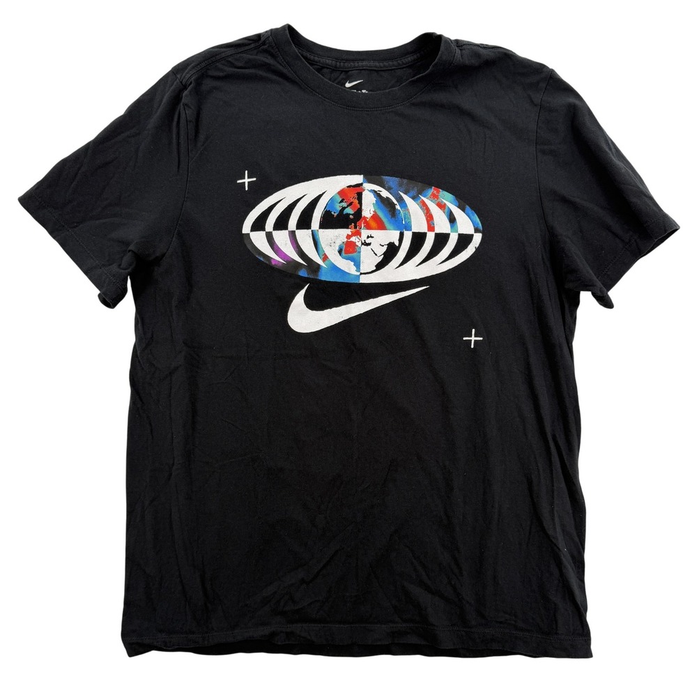 Nike Shirt Mens Large Black Graphic Swoosh Globe World Map The Nike Tee Crewneck - Picture 1 of 7